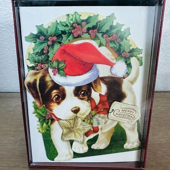 Vintage Christmas Puppy Dog Holiday Greeting Cards - Picture 1 of 3